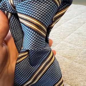 ETON Italian Silk Blue w/ Bronze Brown Diagonal Stripes Tie Originally $210